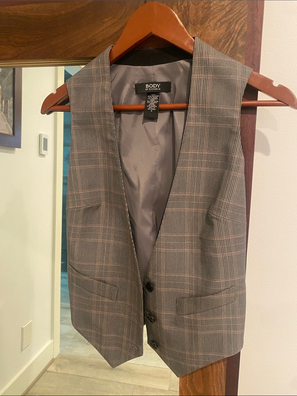 Victoria's Secret Gray Plaid Vest with Subtle Pink Check